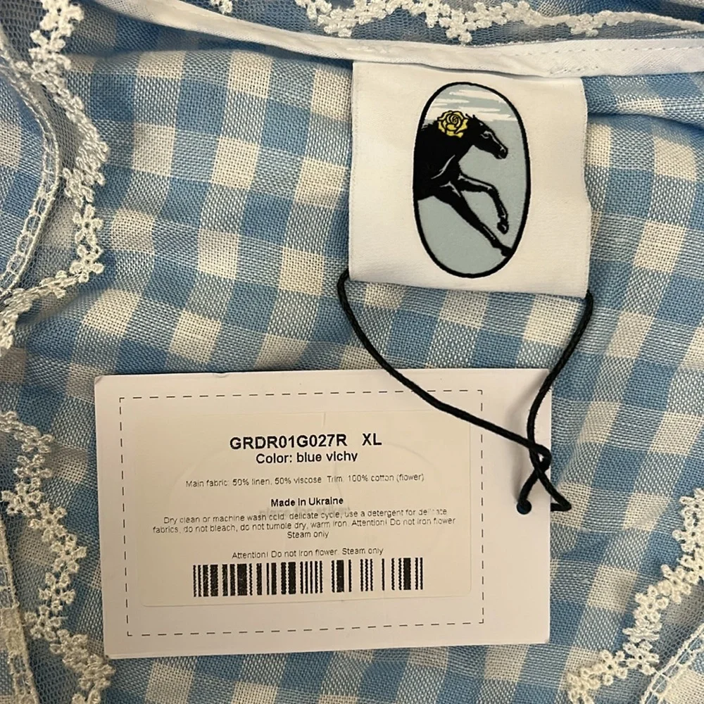 NWT SLEEPER The Genus Rosa Linen Blend Gingham Midi Dress in Blue Vichy Sz XL - Picture 4 of 15